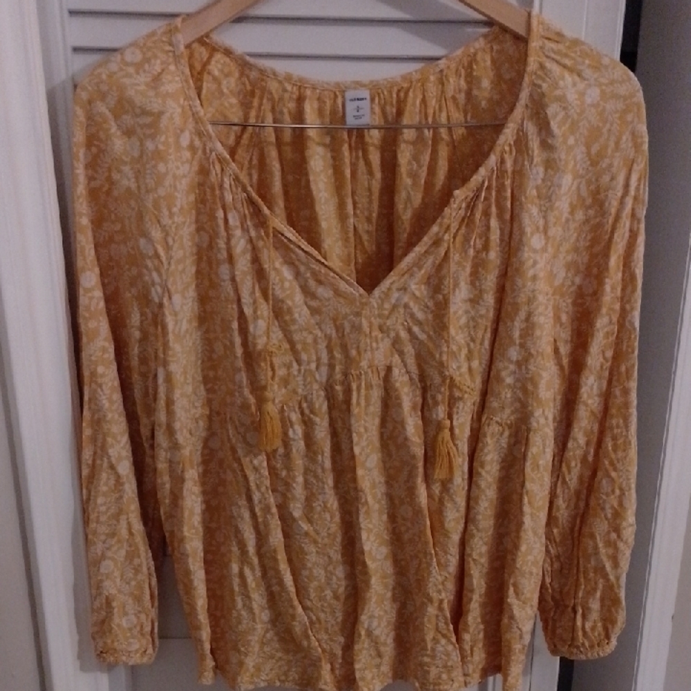 Boho Sunshine Floral Summer 🌞 Yellow Tassles Puffy Sleeve Peasant Shirt